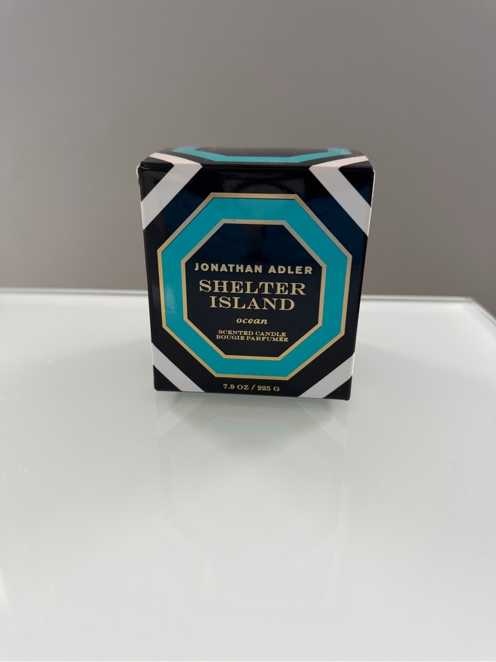 Jonathan Adler Black and Teal Geometric Candle Box